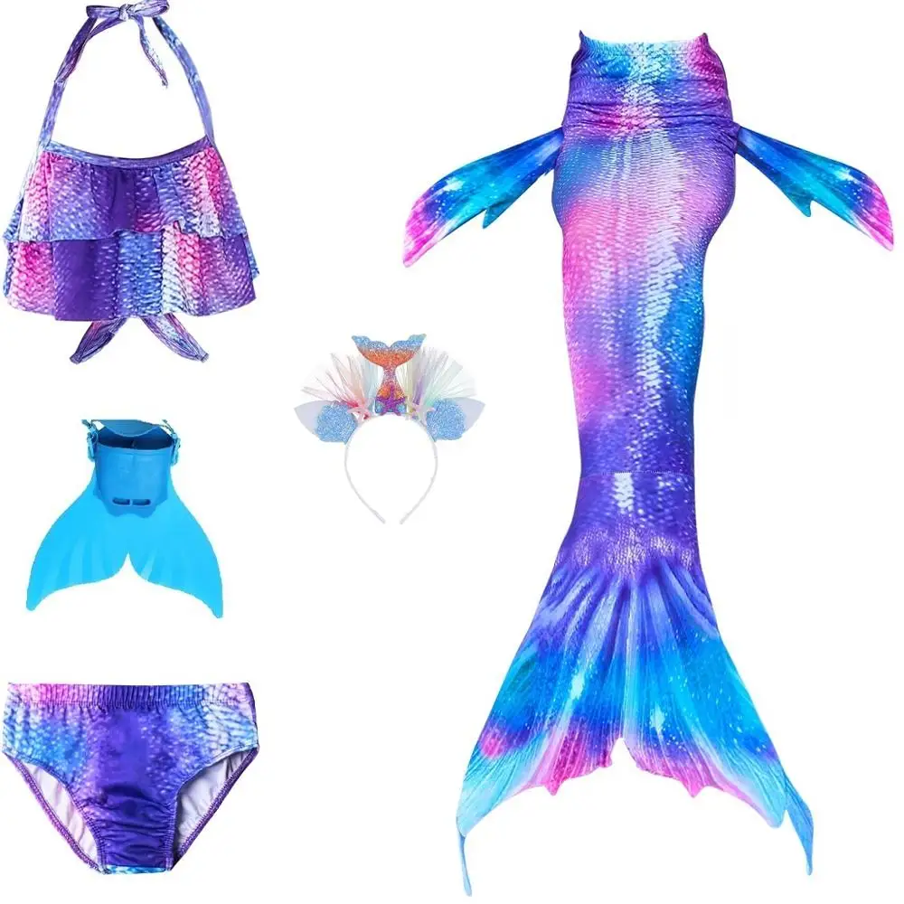 Blue 96 set 1 Детский купальник с хвостом Русалочки, бикини для девочек, Костюм Русалки для косплея, купальный костюм с плавником, одежда для купания с хвостом русалки - Цвет: Blue 96 set 1