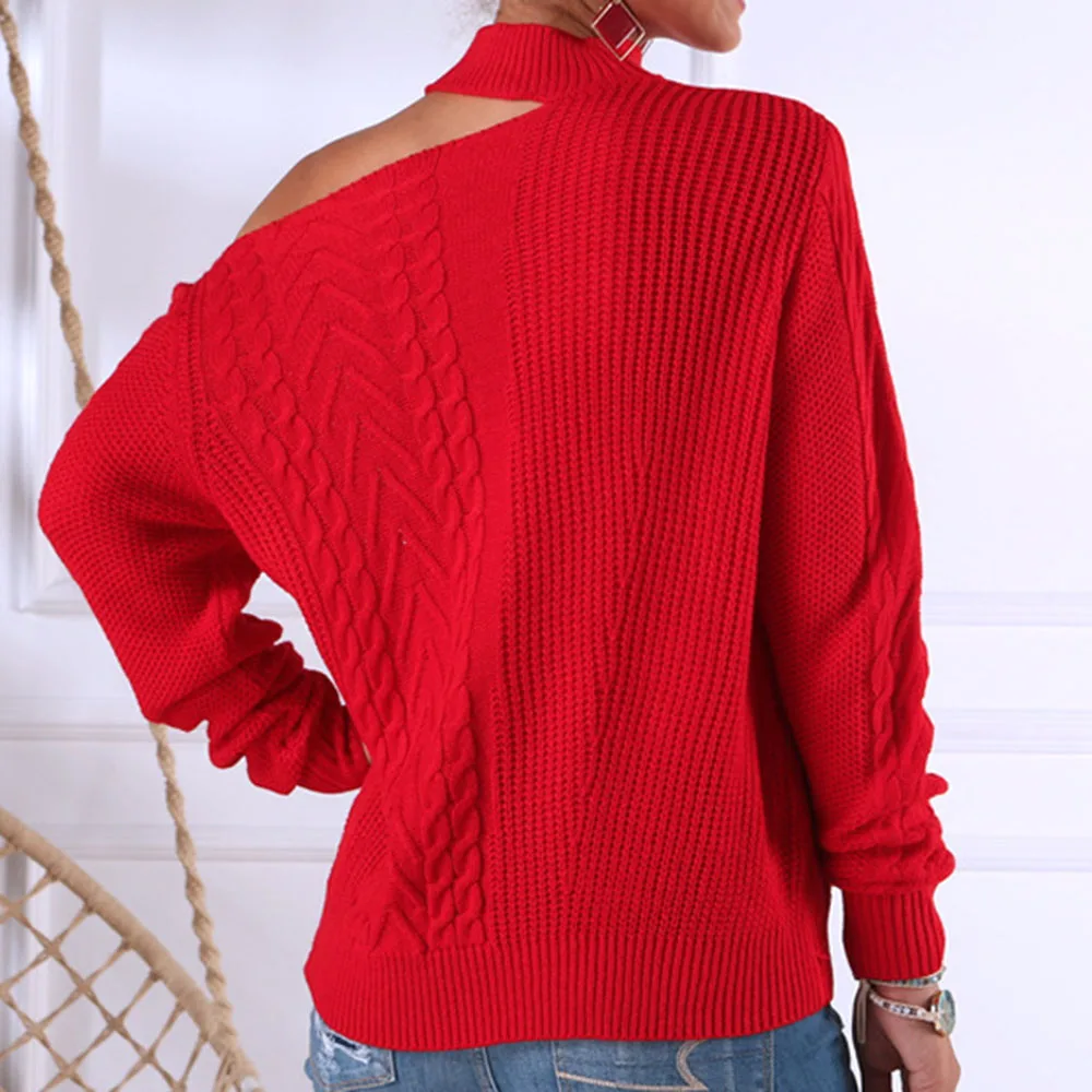 Женский свитер с открытыми плечами зимний однотонный вязаный пуловер женские