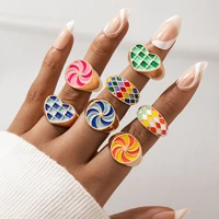 docona 2021 ins new trendy letter colorful rings for women elegant geometry dropping oil metal ring jewelry accessories %d0%ba%d0%b0%d1%81%d1%82%d0%b5%d1%82