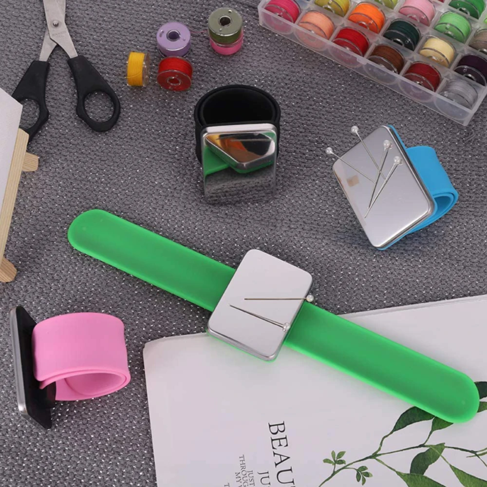 

7 Colors Sewing Pincushion Wrist Hand Magnetic Needle Pad Safety Pin Cushion Storage Apparel Pin Holder Sewing Supplies Bracelet