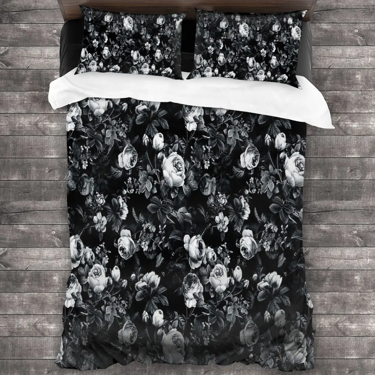 

Черно-белое постельное белье с розами, Комплект постельного белья, пододеяльник, набор простыней, детское постельное белье, 2-местное постел...