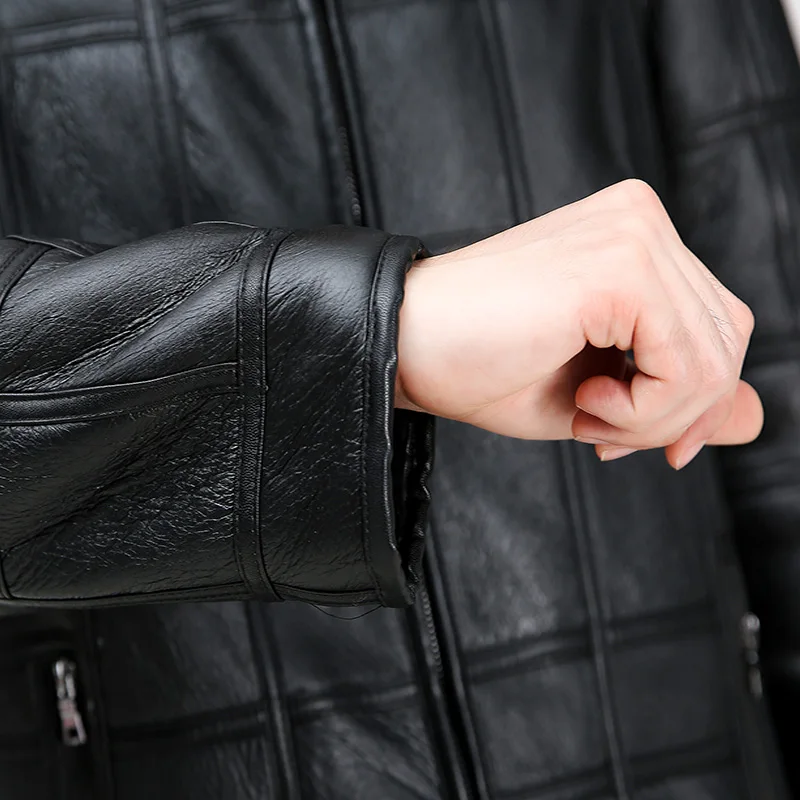 

New fashion men's fur coat winter wool fur one jacket black stand collar warm fur coat