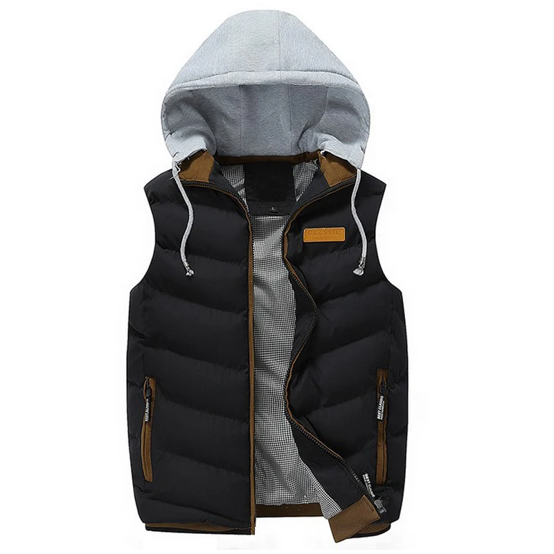 

Men Vest Winter Fashion Men Sleeveless Hooded Vest Chaleco Hombre Male Cotton-Padded Waistcoat Jacket And Coat Warm Vest Gilet