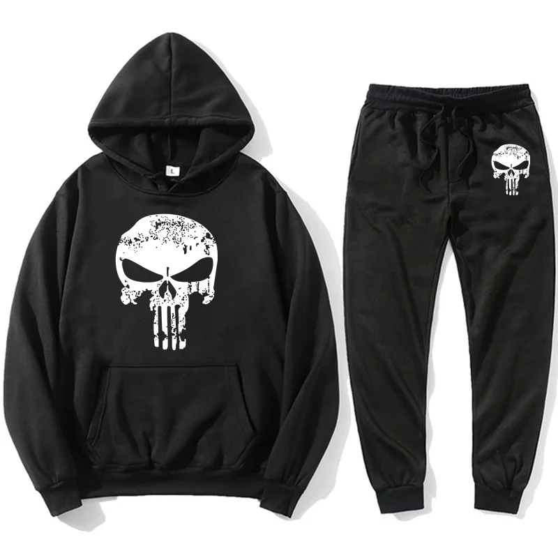 

Skull Autumn Winter Brand Two Pieces Sets Thick hoodies Tracksuit Men/women Sportswear Gyms Fitness Training Hoodies Sweatshirts