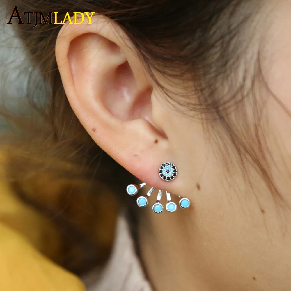 Двухсторонние серьги с камнем Турецкая Дурной глаз очаровательные голубой бирюз