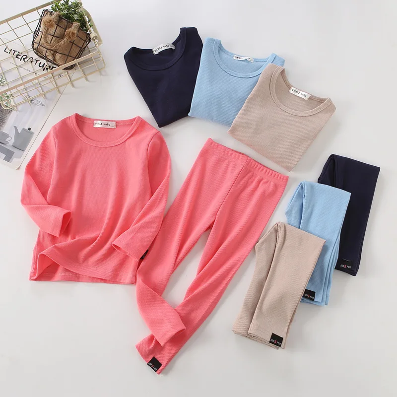 Новые пижамы в рубчик для маленьких девочек детская одежда мальчиков