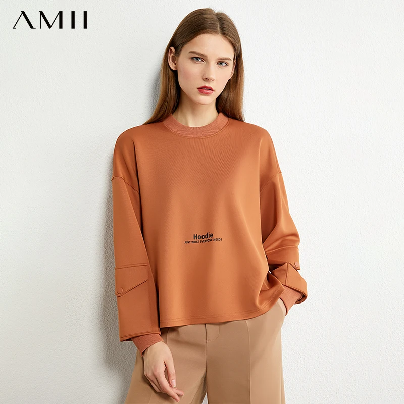 

AMII Minimalism Autumn Fashion Boyfriend Style Letter Women Hoodies Causal Oneck Loose Female Pullover Tops 12030243