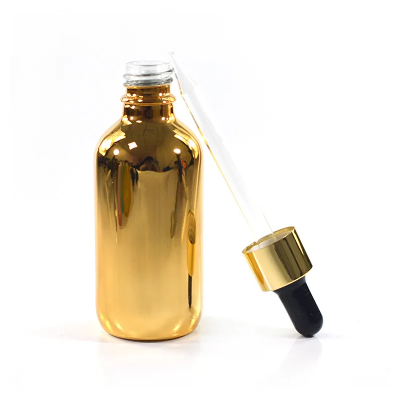200 шт. 30 мл позолоченная стеклянная бутылка с пипеткой для эфирного масла