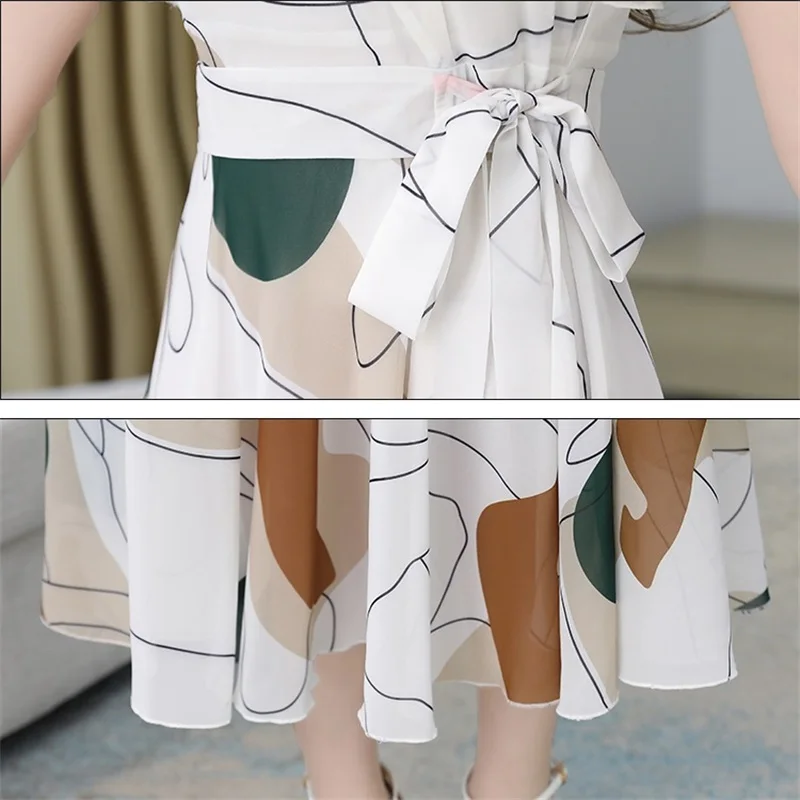 

Lesavir 2021 Summer Plus Size New Short-sleeved Round Collar Dots Line Printed Chiffon Long Dress Thin Elegant Fashion Skirt