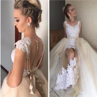 vestido de noiva 2 pieces wedding dress gowns 2019 lace mermaid bridal dress with detachable train pearls crystal sash casamento