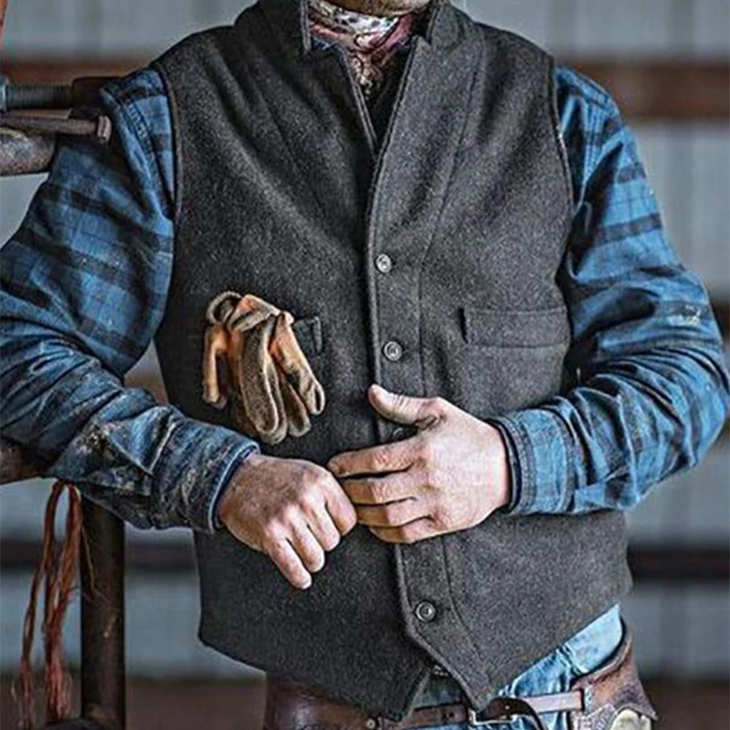 

Autumn Fashion Sleeveless Mens Outerwear Cardigan Winter Casual Turn-down Collar Button Tanks Tops Vintage Solid Men Vest Coats