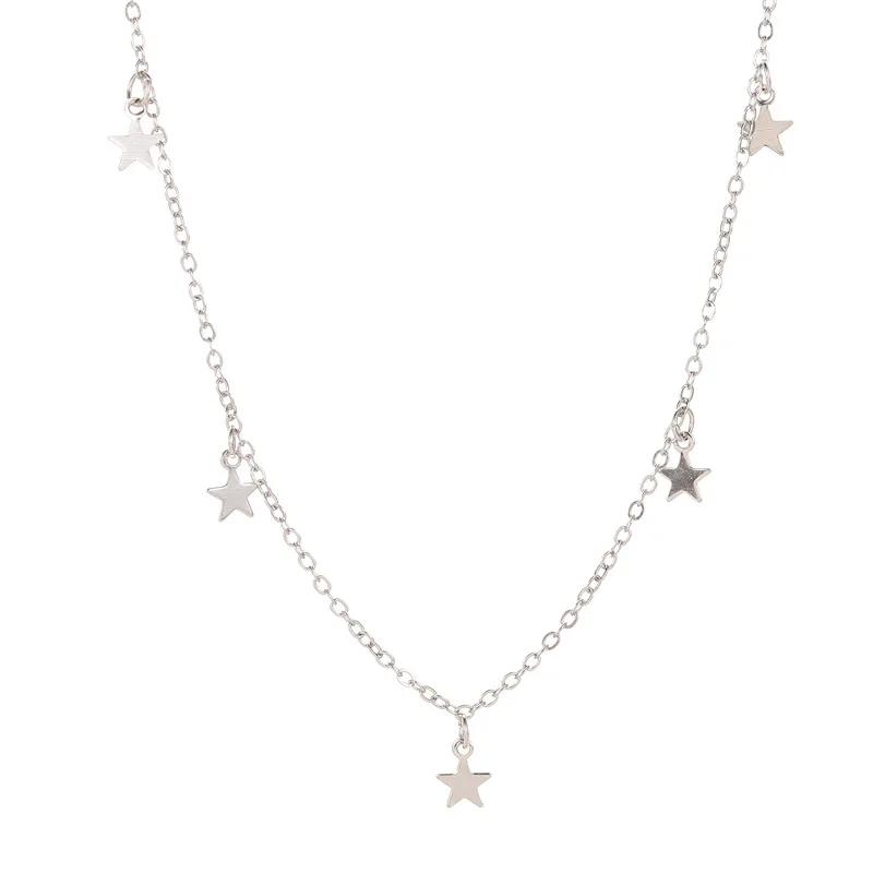 

100 pcs /lot European and American fashion geometric necklace minimalist metal star chain cold light wind pentagon neck chain