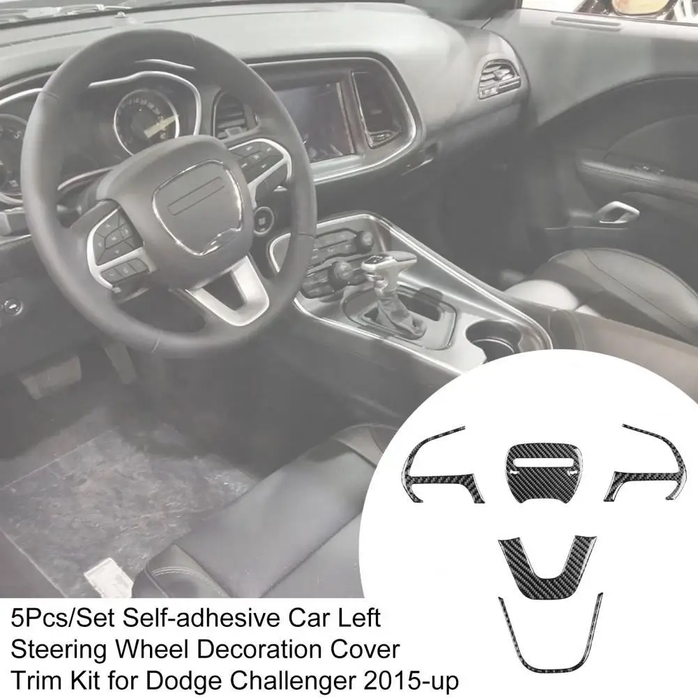 

5Pcs/Set Self-adhesive Car Left Steering Wheel Decoration Cover Trim Kit for Dodge Challenger 2015-up