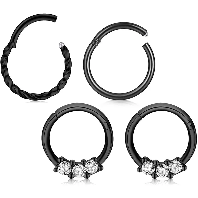 Серьги-кольца диаметром 16 г 4 шт. из нержавеющей стали с фианитами Для Пирсинга