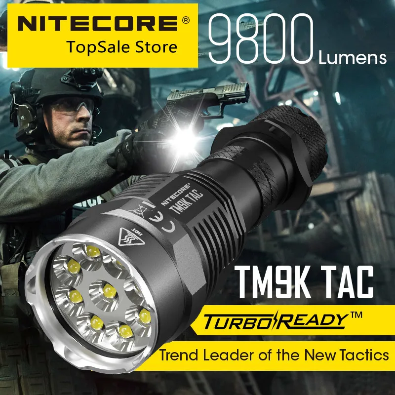 Продажа Тактический фонарик Nitecore TM9KTAC 9800 люмен, мощный светодиодный прожектор с USB-зарядкой, суперъяркий встроенный аккумулятор 5000 мАч