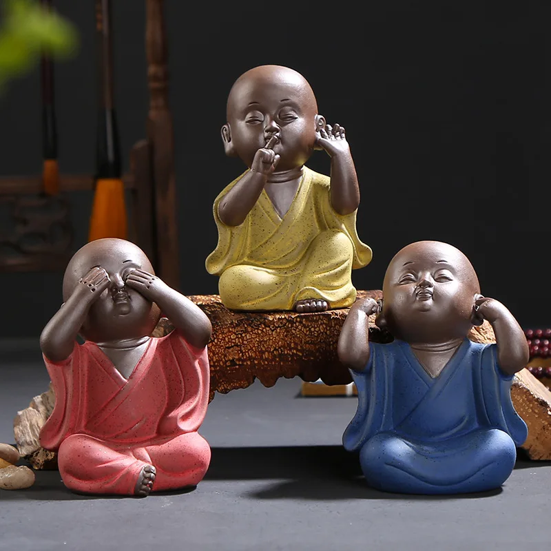 

В китайском стиле три не маленький монах фарфор керамическая статуя, скульптура в стиле современного искусства милый из исинской глины для ...