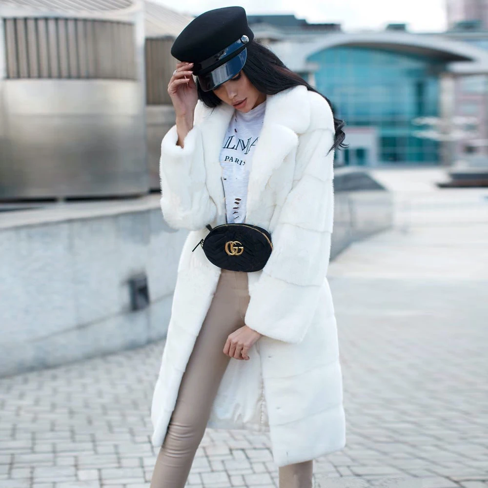 Luxury Women Real Mink Fur Coats Long Women Winter Trendy 2022 New Whole Skin Lapel Collar Mink Fur Coat Genuine Fur Overcoat