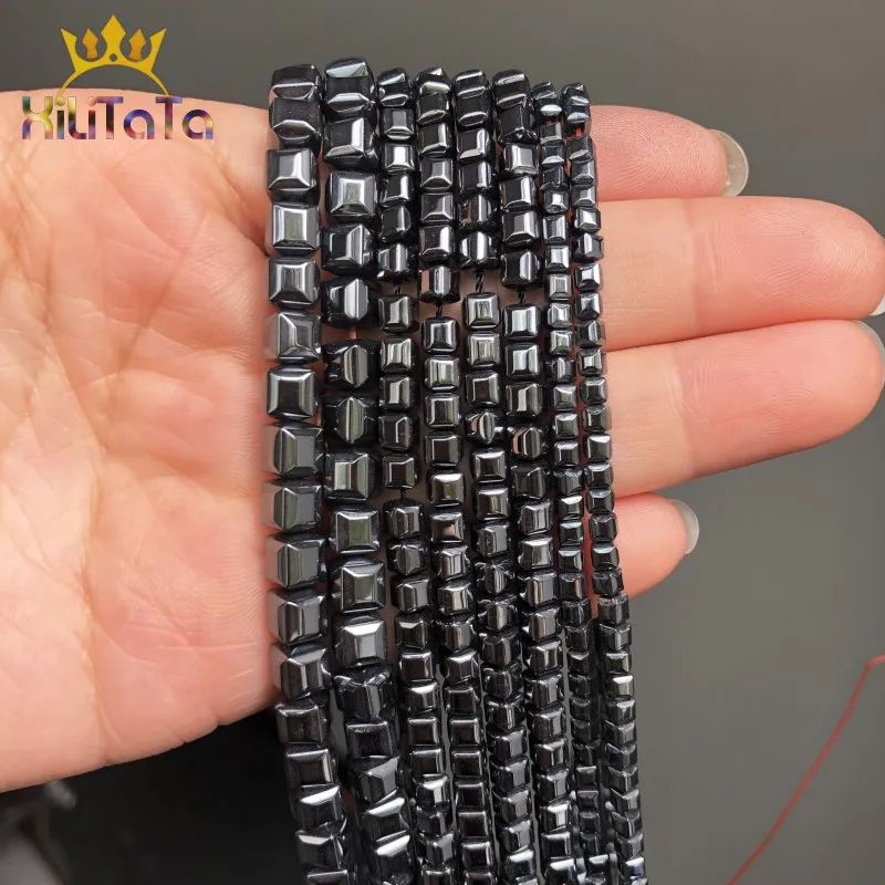 Бусины из натурального черного гематита Квадратные бусины для самостоятельного