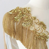 3d gold beaded haute couture crystal applique tassel for bridal capelet coverup rhinestone shoulder cape bridal jewellery