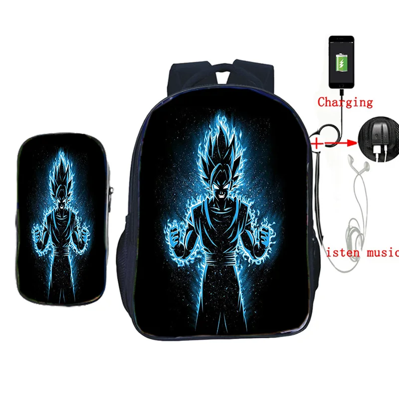 26 2 шт./компл. школьные сумки с пеналом аниме Dragon Ball Z рюкзак Гоку печать usb зарядка дорожные сумки для подростков - Цвет: 26