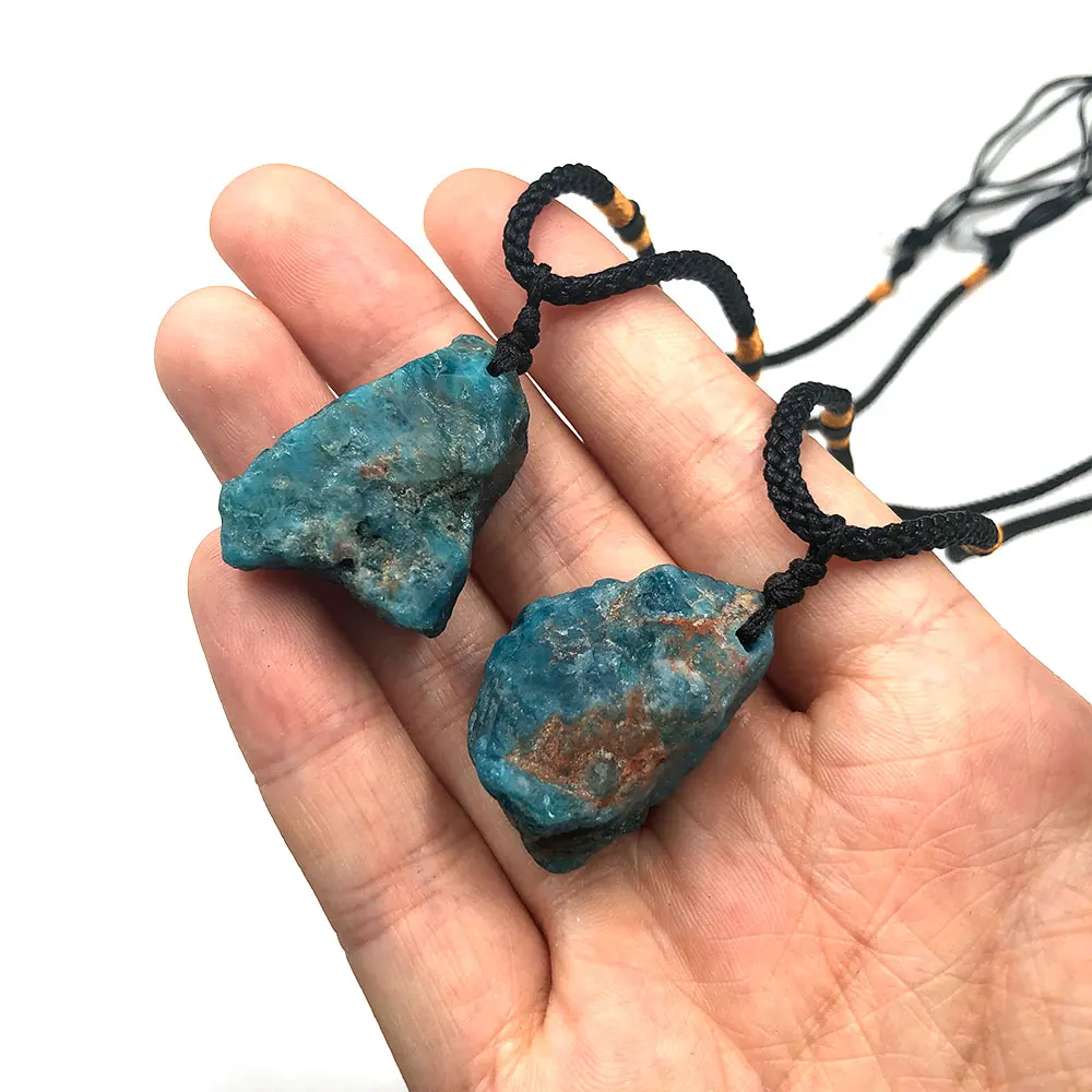1pc Random Blue Apatite Rough Raw Natural Stone Pendant Necklace Quartz Crystal Healing Reiki Gift Gemstone Crafts Jewelry Decor - купить по