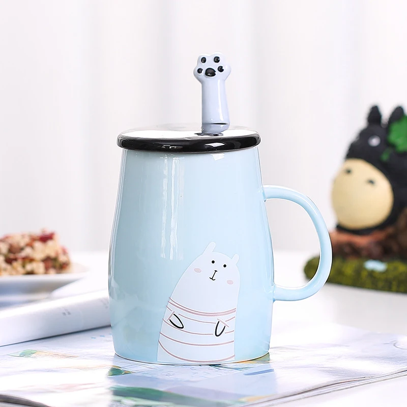 Симпатичная керамическая кружка с мультяшным медведем крышкой и ложкой Новый