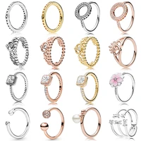 pink flower classic silver color rings with 16 style rose gold crown crystal wedding party ring for women jewelry
