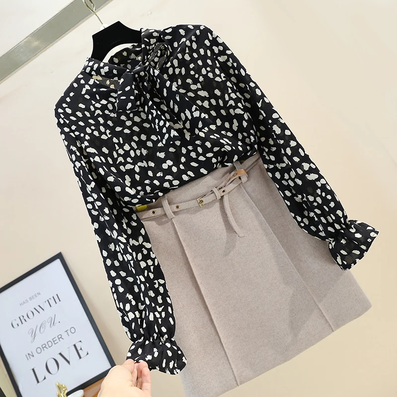 

Spring Autumn Women's Blouse New Retro Bow Leopard Print shirt Korean Style Printed Long Sleeve Slim Female Tops GX310