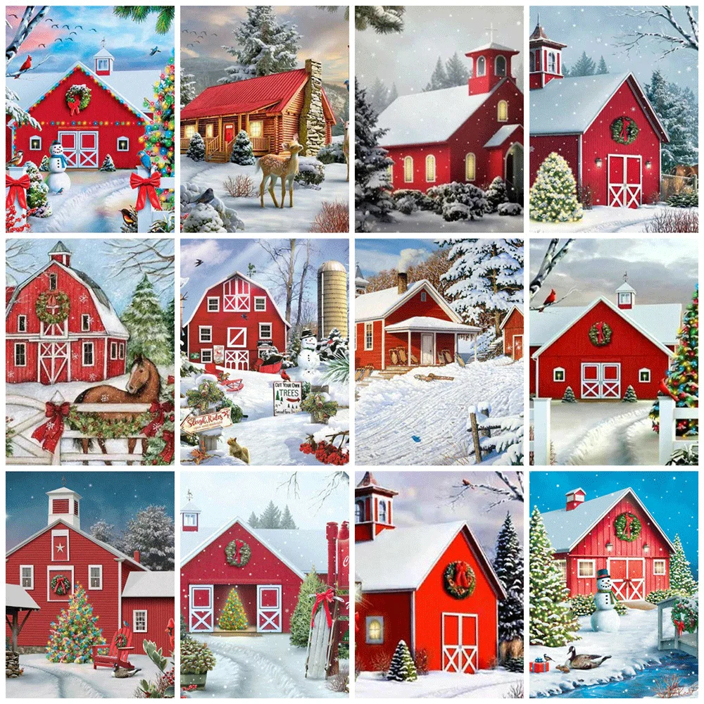 

HUACAN House Diamond Mosaic Landscape Embroidery Christmas 5D DIY Diamond Painting Winter Decorative Paintings