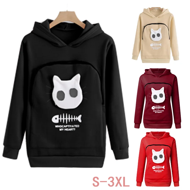 Streetwear Hoodie Ladies Sweatshirt Fall Long Sleeve Hoodie Harajuku Hoodie Cute Cat Print Sweatshirt Ladies