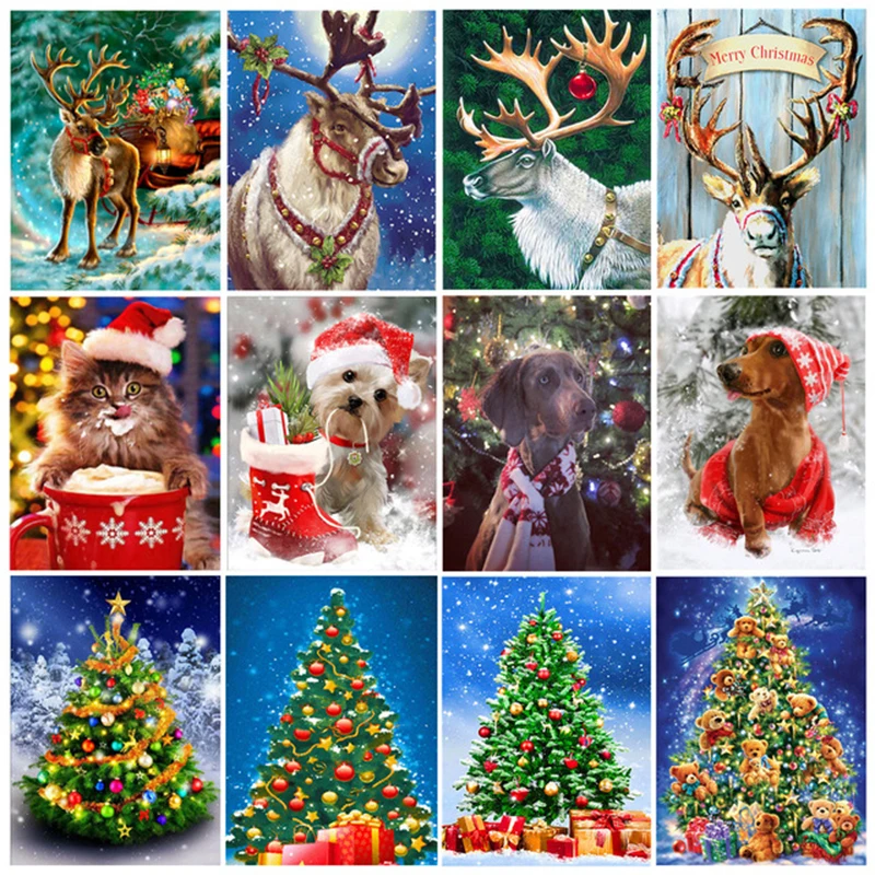 

5D DIY Full Christmas Diamond Painting New Elk and Christmas Tree Cross Stitch Embroidery Mosaic Square Round Diamond Art