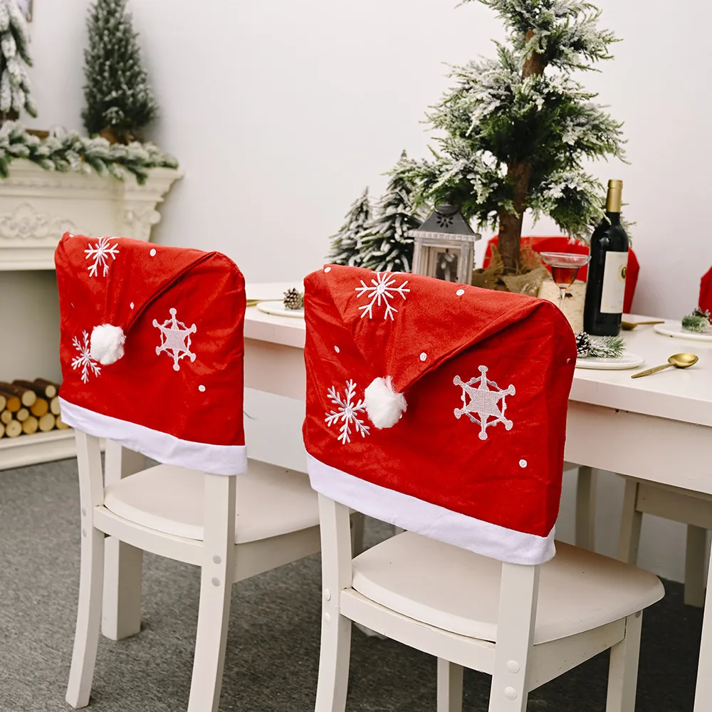 

Christmas Red Decorations Snowflake Chair Cover Stool Cover Festive Party Home Furnishing Living Room Dining Table Scene Setting