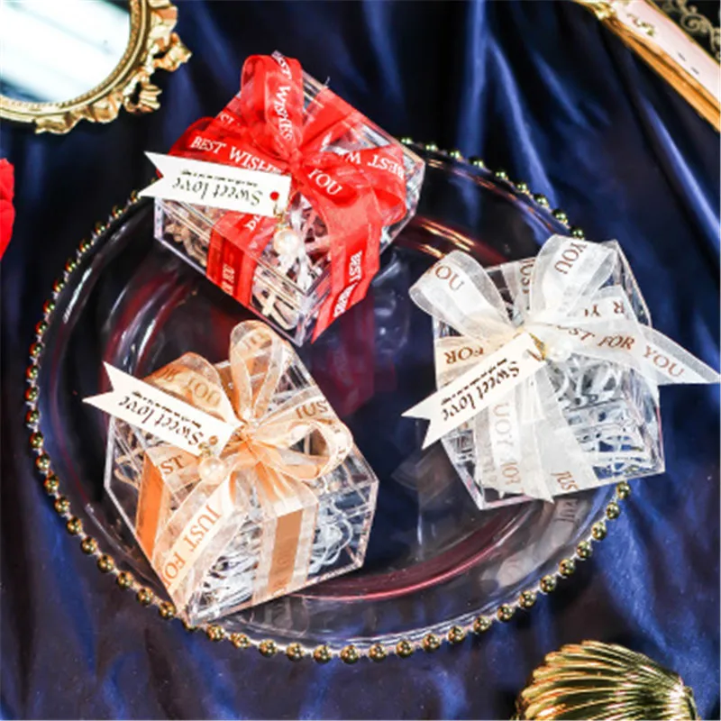 1 шт. пластиковая прозрачная коробка конфет с лентами европейские свадебные