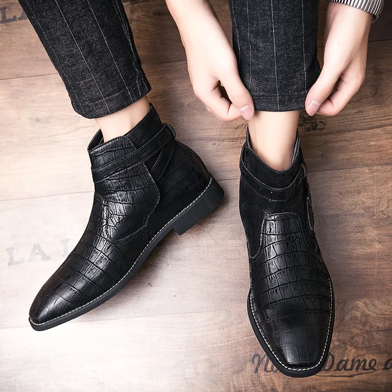

Leather Boots Men's shoes British trend pointed high top casual leather shoes medium short boots men's boots fashion