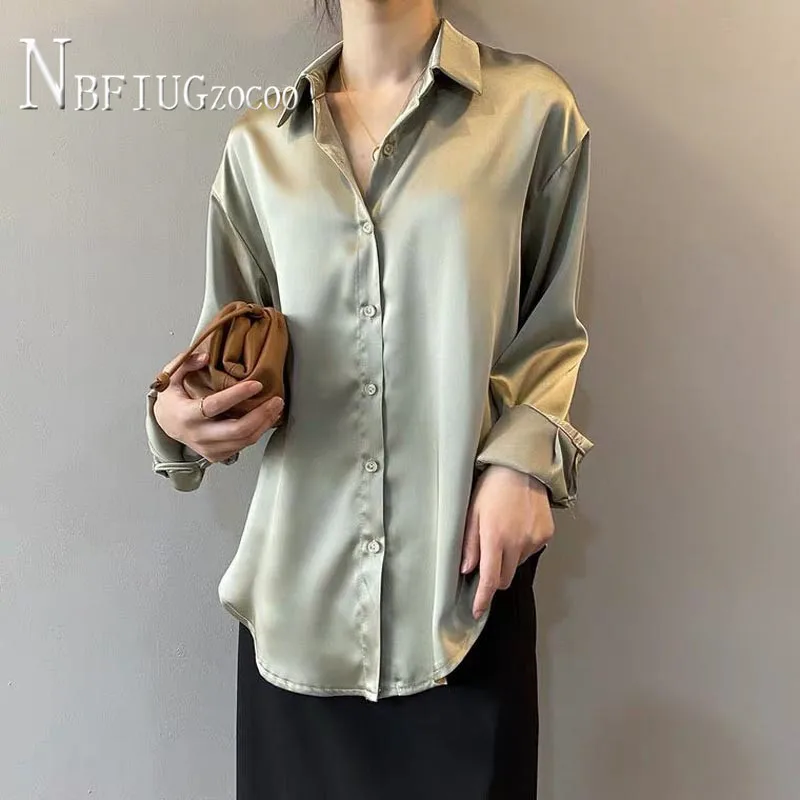 

Turn-down Collar Fashion Casual Blouse Loose Outwear Elegant Minimalist Loose Shirt