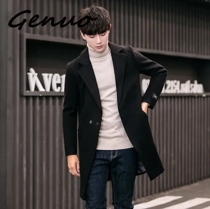 

Genuo Autumn And Winter New Men's Woolen Coat, Lapel Trend Korean Version Of The Slim Men's Long Windbreaker Thick Warm Jacket