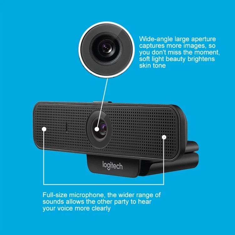

2 Omnidirectional Microphones Logitech C925E 1080p HD Webcam with Integrated Security Cover