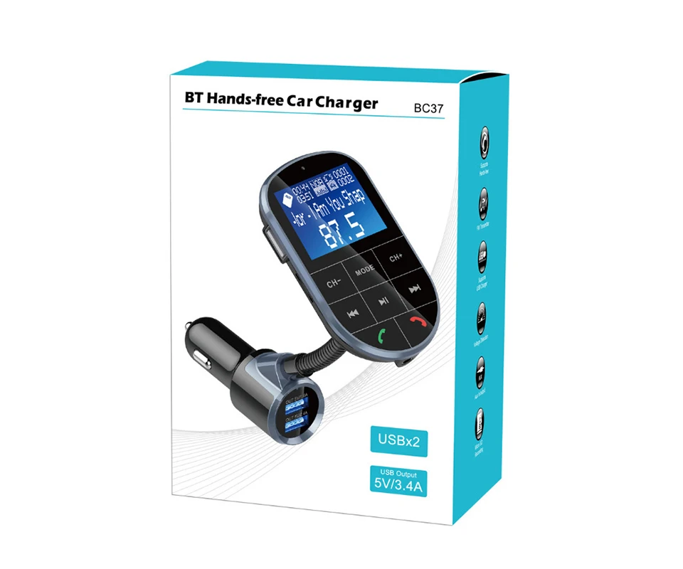 AOSHIKE, 2,4 дюймов, 12 В, 24 В, автомобильный Bluetooth, беспроводной приемник, fm-передатчик, прикуриватель, 5 В, а, MP3, двойной USB, AUX