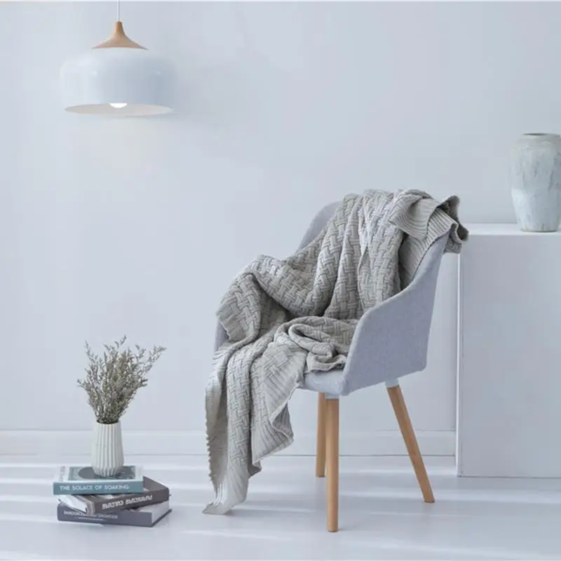Современное простое однотонное одеяло вязаное двухстороннее плетеное для