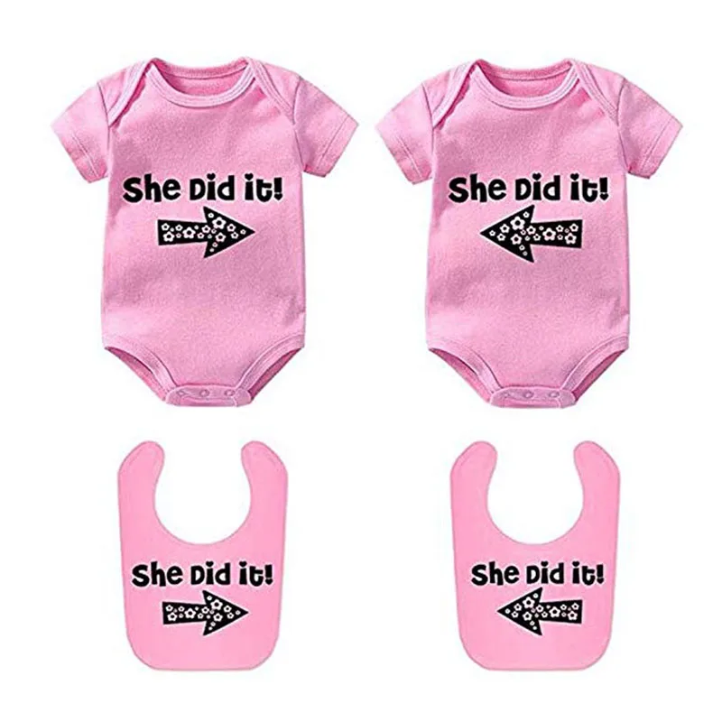 YSCULBUTOL детские комбинезоны для близнецов He/She Did It Twins наряд хлопковые младенцев с