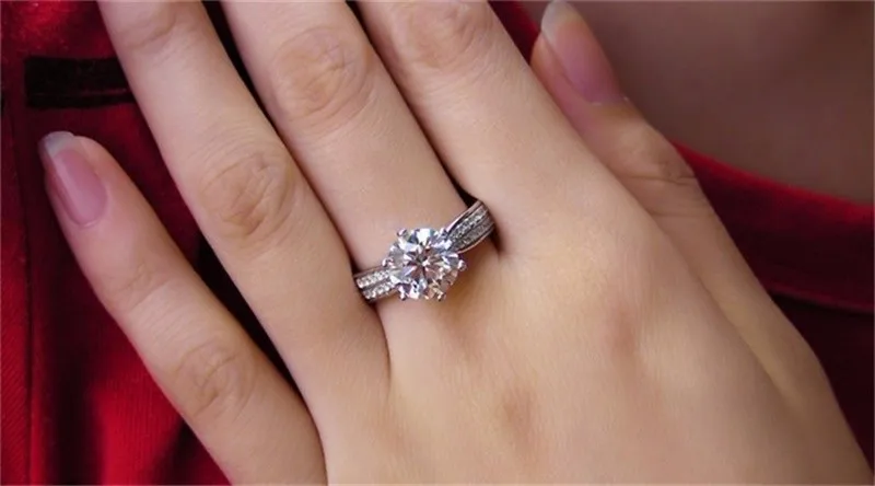 Акция! Женское кольцо из серебра 100% пробы с фианитом 3 карата 8 мм | Украшения и