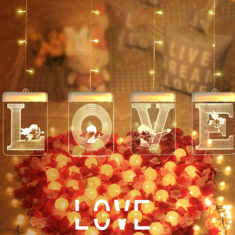 USB 3D ко Дню Святого Валентина праздничные светодиодные лампы ночного Шторные