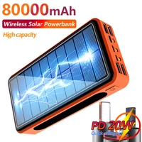 solar power bank 80000mah qi wireless fast charger with 4usb outdoor led flashlight portable power bank external battery