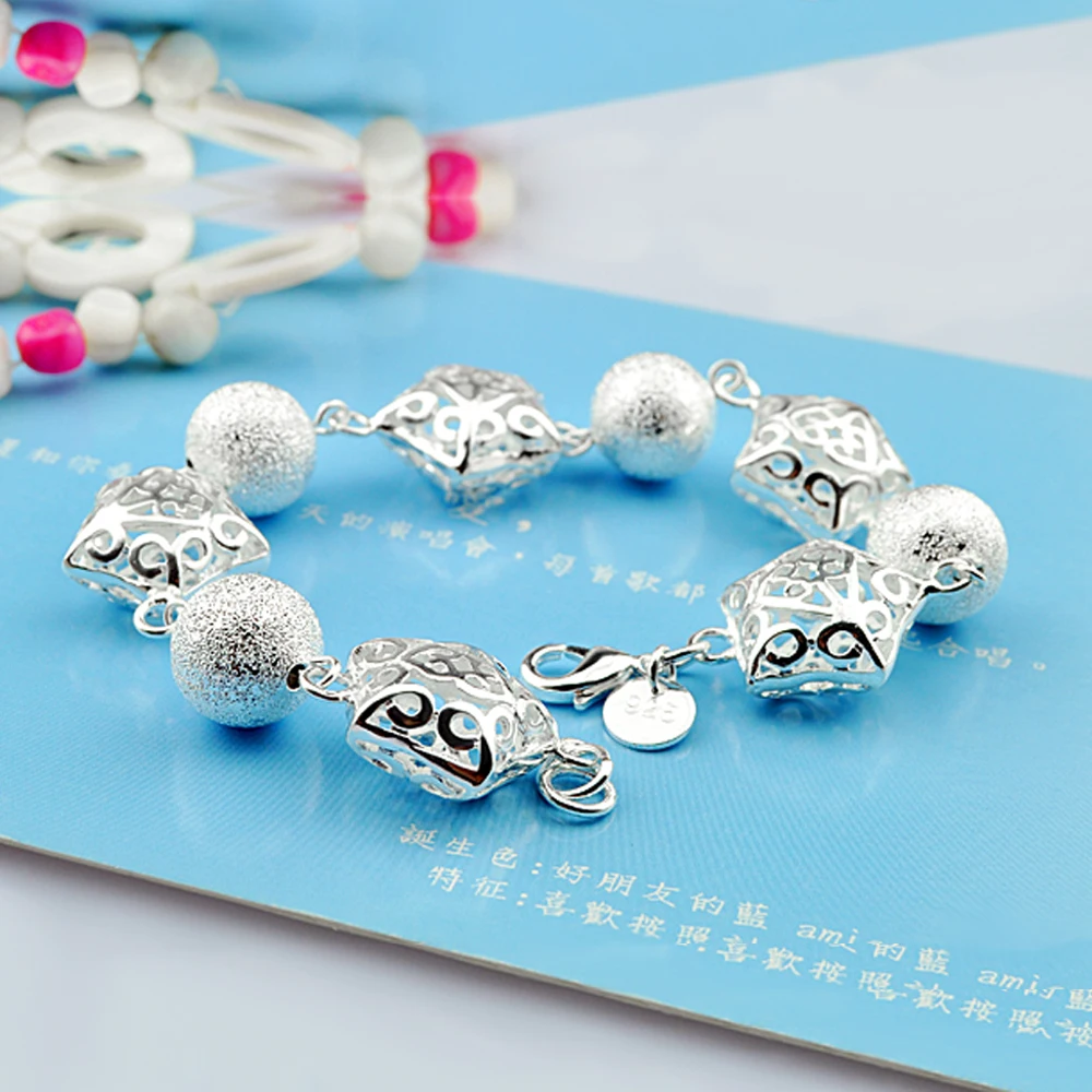 Женский широкий браслет из серебра 925 пробы с полыми шариками 12 мм | Украшения и