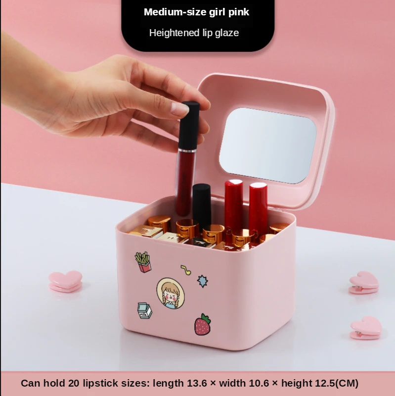 

2021 newest design Glass Home storage lipstick makeup jewelry organizer box Lipstick storage box Send cute stickers
