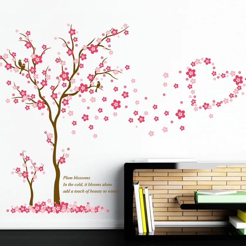3D Pink Plum Flower Tree Love Wall Stickers PVC Living Room Bedroom Background Decoration Mural Art Decals Home Decor Sticker | Дом и сад
