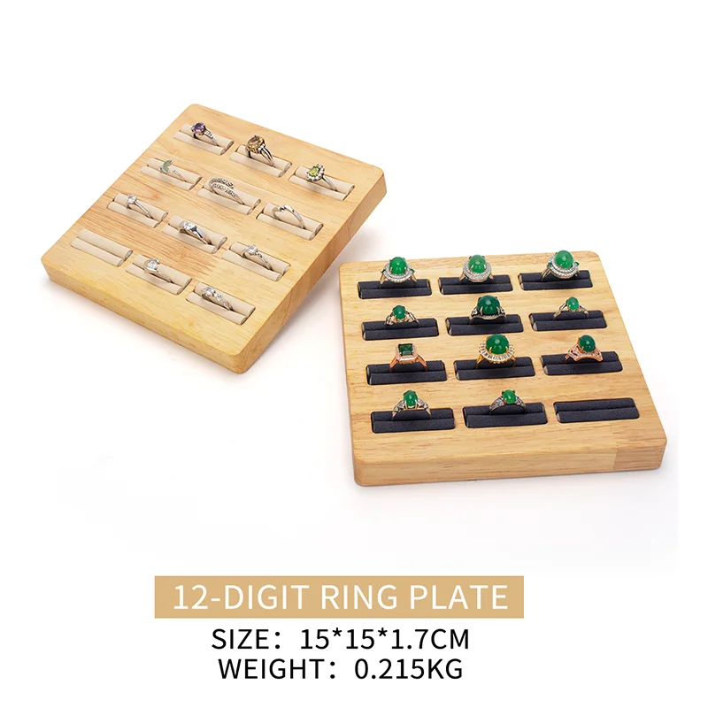 

12 Grid Female Ring Jewelry Display Solid Wood Plates For Earring Pendent Showcase Jewellery Organizers Trays 2 Colors Available