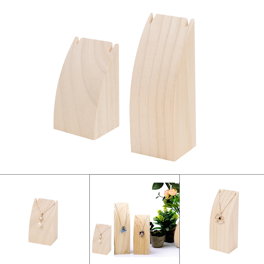 

2 Pieces Natural Unpainted Wood Chain Jewelry Display Rack Stand Showcase