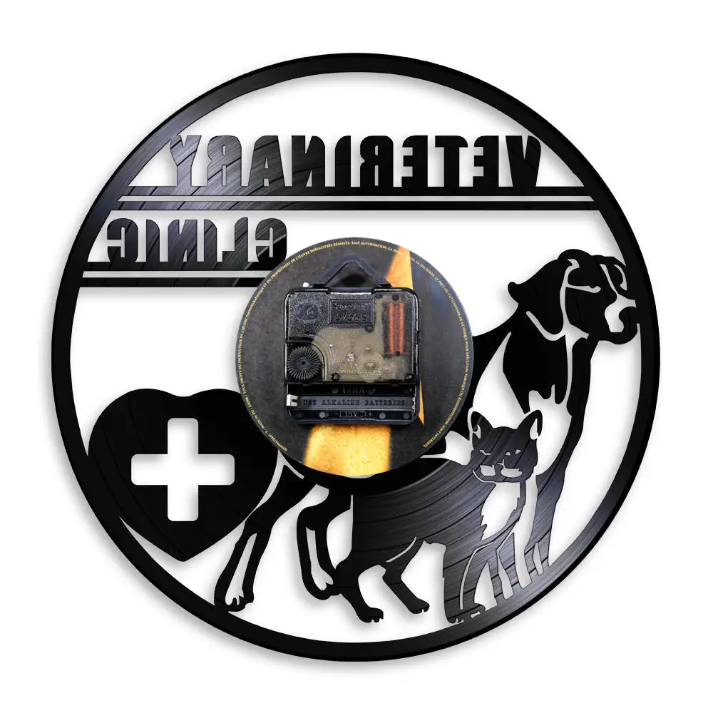Veterinary Clinic Veterinarian Wall Watch Dogs And Cats Pet Care Animal Hospital Vinyl Record Clock Lovers Vet Gifts | Дом и сад