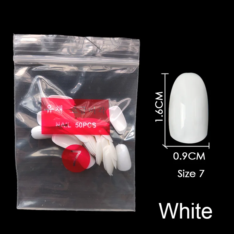 White-Size-7 Купите некоторые размеры s коротких круглых накладных гвоздей полный размер ногтей 0 1 2 3 4 5 6 7 8 доступны 3 цвета накладные ногти для ногтей DIY - Цвет: White-Size-7